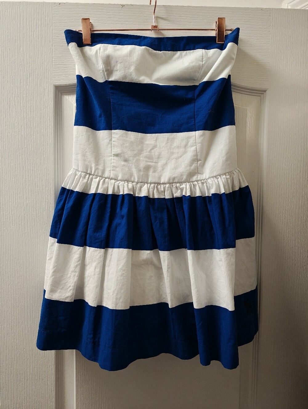 Abercrombie & Fitch Blue and White Striped Strapless Mini Skirt